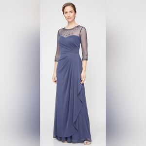 Alex Evenings Joanna Sweetheart Neckline Gown  Long A-Line Mesh Gown w/ Beaded 8